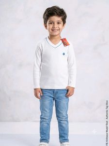 Boys White V-Neck Ribbed Sweater
