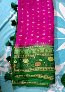 pure khaddi chiffon with meena zari Pink & GreenSa