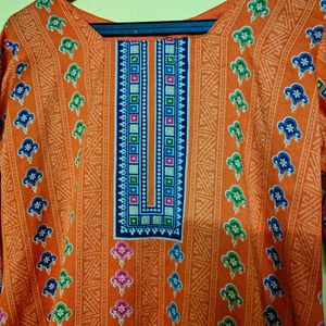Vibrant Orange Printed Kurta