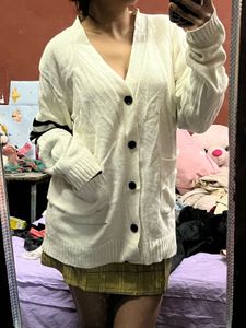 Cream Striped Sleeve Cardigan