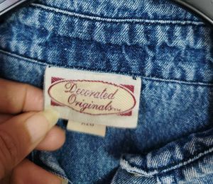 Embroidered Denim Shirt with Winter Scene
