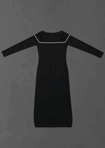 BLACK BODYCON MIDI DRESS WITH WHITE CONTRAST