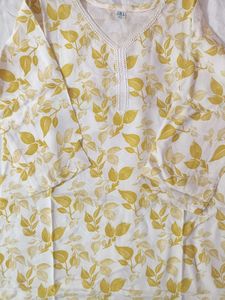 Women's Yellow Floral V-Neck Kurta