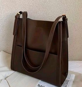Chic Brown Faux Leather Tote Bag