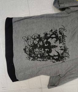 Grey Graphic Print Off-Shoulder Top