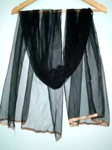 Black Net Dupatta with Gold Border