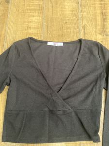 Deep Neck Charcoal Black Top