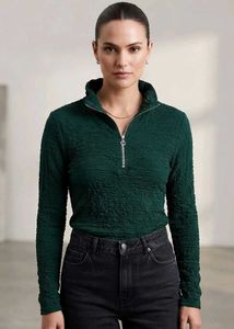 Textured Green Half-Zip Top