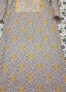 Grey & Yellow Print Kurti Without Dupatta
