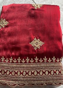 Elegant Red Embroidered Saree