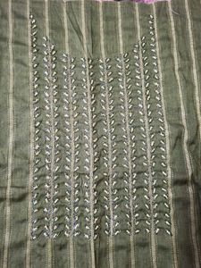 Green Striped Unstitched Fabric