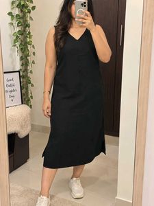 Classic Black V-Neck Midi Dress