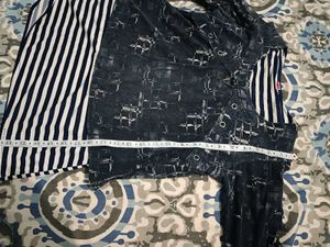 Dark Blue Graphic Print Top