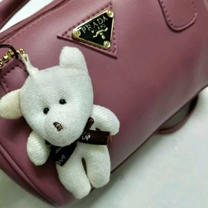 Cute Pink Crossbody Bag with Teddy Charm