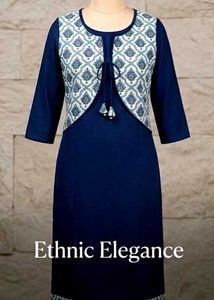 Elegant Blue Kurta with Printed Jacket
