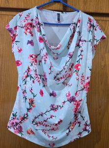 Floral Print Cowl Neck Top