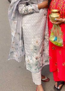 Elegant Grey Floral Kurta Set