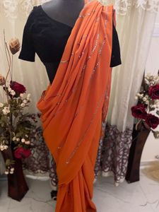 Elegant Orange Saree without blouse