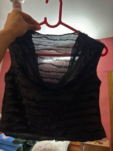 SHEIN Sheer Black Ruffled Crop Top