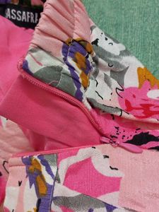 Pink Floral Pleated Skirt