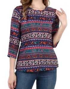 Colorful Boho Striped 3/4 Sleeve Top