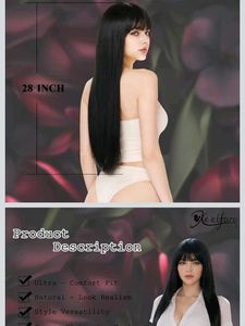 Long Black Wig with Bangs