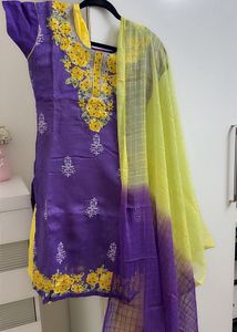 Purple & Yellow Embroidered Patiala Kurta Set
