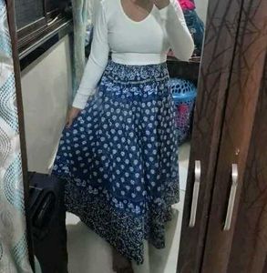 Boho Blue Printed Maxi Skirt