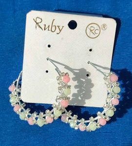 Ruby Hoops with Pink &amp; Green Beads