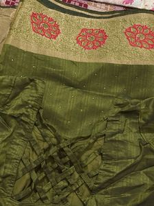 Elegant Olive Green Embroidered Saree