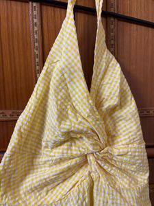 Chic Yellow Gingham Twist Top