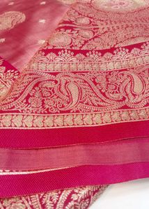 Luxurious Pink Silk Saree with Gold Embroidery