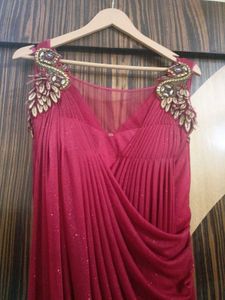 Elegant Shimmer Beaded Burgundy Midi Dress