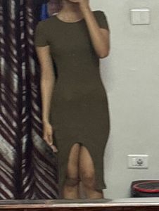 Ribbed Midi Dress with High Slit