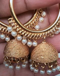 Elegant Gold Jhumka Earrings with Pearls