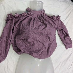 Purple Cold 34,36👗 Shoulder Lace Trim Top