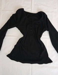 Black Long Sleeve Henley Top