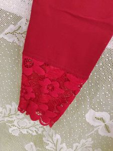 ZOLA Red Leggings with Lace Trim