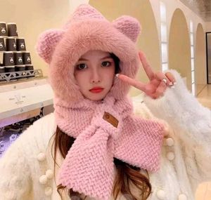 Cute Pink Bear Ear Hood Scarf