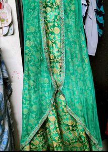 Stunning Green Brocade Ethnic Gown