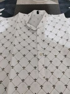 Men's White Kurta with Brown Print