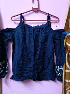 💜199Rs SALE💜Navy Blue Off-Shoulder Top