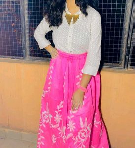 Embroidered Skirt With Chikankari Shirt