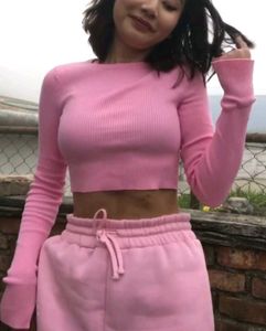 Pink Ribbed Crop Top (winter)