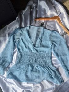 Chic Blue Smocked Blouse