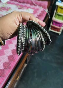 Sparkling black metal with Rhinestone Bangle Set