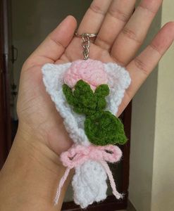 crocheted rose bouquet keychain