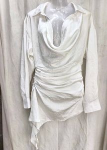 I. Elegant White Satin Cowl Neck Dress