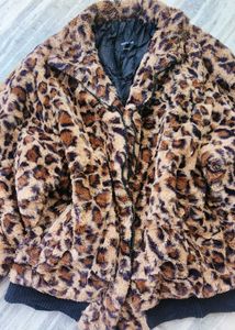 Leopard Print Faux Fur Jacket, furry coat