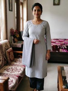 Elegant Grey Striped Kurti Set